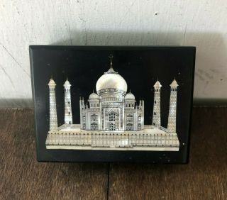 Vintage Hand Carved Marble Inlay & Stone Trinket Box - Taj Mahal,  Agra India