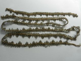 Remnants Total 58” Of Pretty Salvaged Victorian Antique Seed Bead Lace Trim 3/4”