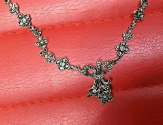 Antique Art Deco Silver Marcasite Necklace.  Delicate floral design patterning. 2