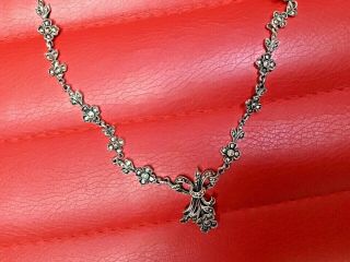 Antique Art Deco Silver Marcasite Necklace.  Delicate floral design patterning. 4