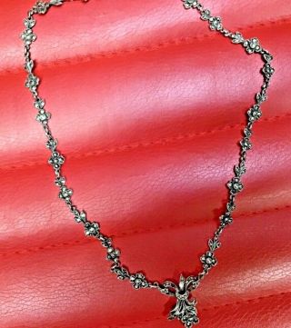 Antique Art Deco Silver Marcasite Necklace.  Delicate floral design patterning. 5