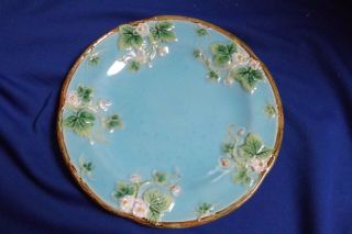 Antique Majolica George Jones Plate Strawberry Flowers & Leaves Fine No Chips