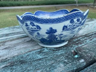Antique Chinese Blue and White Porcelain Bowl City Scene Large Heavy Mountains 2