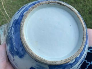 Antique Chinese Blue and White Porcelain Bowl City Scene Large Heavy Mountains 5