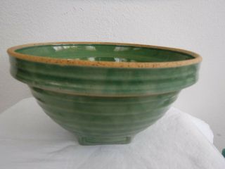 Antique 1920s Nelson Mccoy Pottery Green Stoneware Mixing Bowl 2 Shield Mark 9