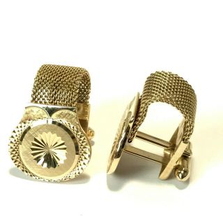 Vintage Gold Tone Mesh Wrap Around Cuff Links Textured Design Oval Cufflinks