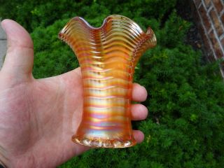 Antique Carnival Glass Ripple Marigold 4 1/2 " Tall Vase Cute