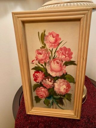 Vintage Oil Painting On Canvas Signed Framed Floral 14 " X 8 "