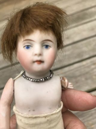 Cute 7 " Antique Bisque Head & Arm Doll - Cloth Body 600 - 4