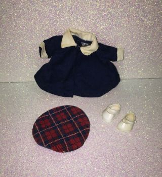 Vintage Ginny Vogue Outfit - - - - Navy Blue Sailor Coat Jacket,  Plaid Hat & Shoes