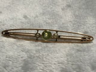 Antique Edwardian 15ct Gold Peridot & Seed Pearl Brooch Strong Piece