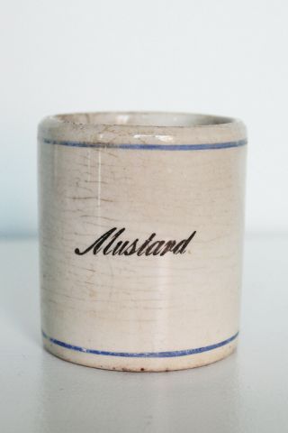 Antique Mustard Crock - Antique Advertising Blue And White Striped Stoneware Cro