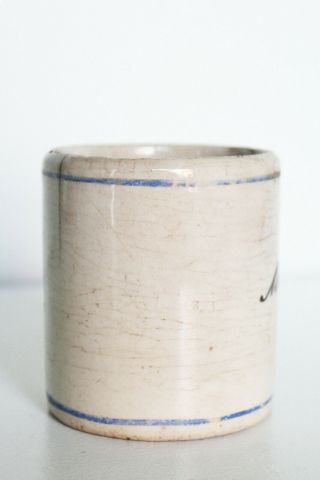 Antique Mustard Crock - Antique Advertising Blue and White Striped Stoneware Cro 2