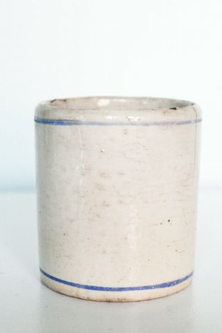 Antique Mustard Crock - Antique Advertising Blue and White Striped Stoneware Cro 3