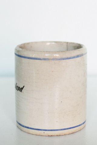 Antique Mustard Crock - Antique Advertising Blue and White Striped Stoneware Cro 4