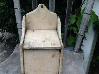 Early Primitive Wooden Hanging Candle Box Old White Paint