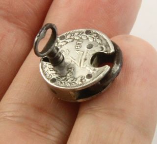 Rare Antique Victorian C1890 Silver Three Pence Coin Bracelet Clasp Key