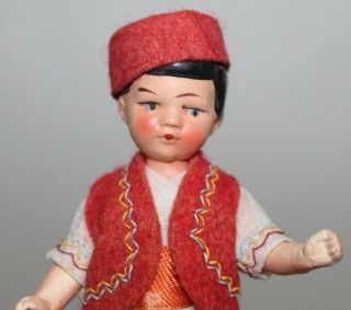 Antique Miniature Bulgarian Costume Bisque Dollhouse Doll
