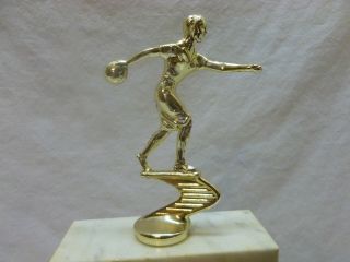 Vtg Retro Mod 60s Marble Base Womens Bowling League Trophy Award Display Blank 3