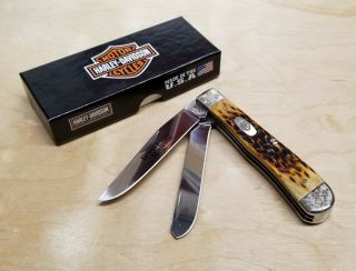 Case Xx Harley - Davidson 52150 Trapper 6254 Ss Antique Bone Knife