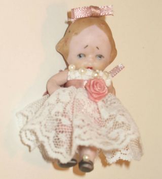 Antique Miniature Bisque Girl Doll Porcelain Hertwig German Tiny Mini Jointed