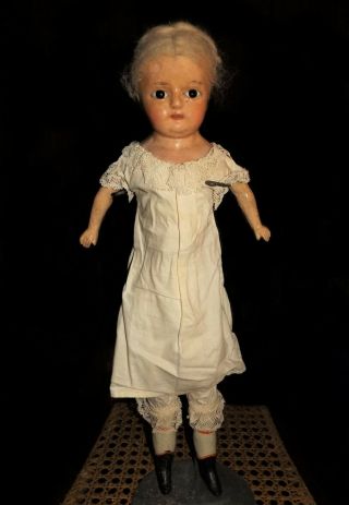 Antique C.  1870 Wax Over Papier - Mache Glass Eyes Lovely 23 " All Doll