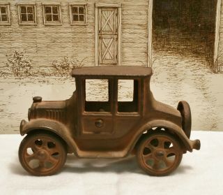 Old Antique Medium Size Cast Iron Model T Ford Coupe Toy Car Automobile