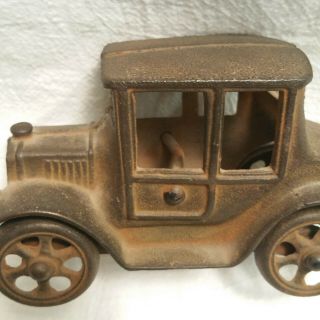 Old Antique Medium Size Cast Iron Model T Ford Coupe Toy Car Automobile 2