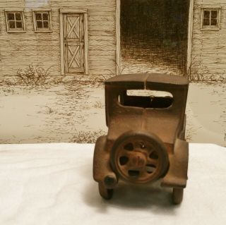 Old Antique Medium Size Cast Iron Model T Ford Coupe Toy Car Automobile 4