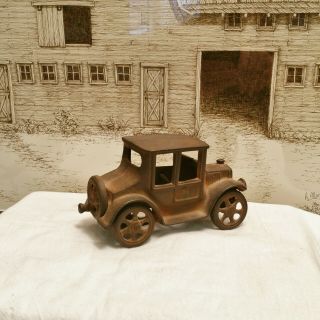 Old Antique Medium Size Cast Iron Model T Ford Coupe Toy Car Automobile 5