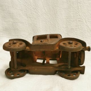 Old Antique Medium Size Cast Iron Model T Ford Coupe Toy Car Automobile 7