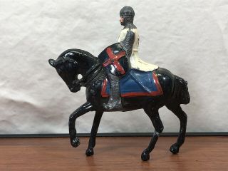 Antique Vintage Die - Cast Metal Crusading Knight On Horseback Figurine Toy