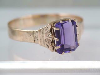 Antique Victorian 10k Rose Gold Amethyst Purple Stone Ring Engraved Design $9.  99