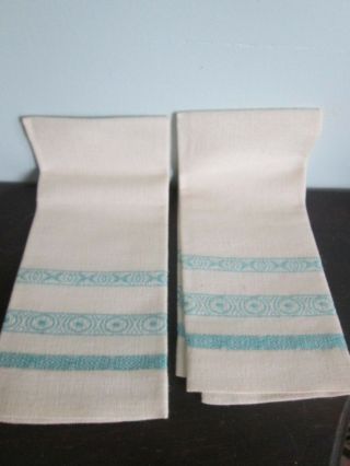2 Vintage White & Blue Green Hand Woven Fingertip Guest Towels T - Towels