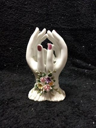 Vintage Hand Painted Lefton China Porcelain Hands Bud Vase