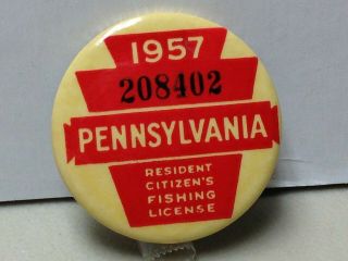 Vintage 1957 PA Pennsylvania fishing license w/ envelope & paper 2