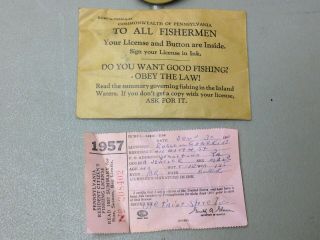 Vintage 1957 PA Pennsylvania fishing license w/ envelope & paper 4