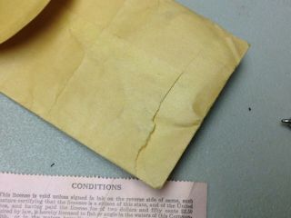 Vintage 1957 PA Pennsylvania fishing license w/ envelope & paper 6