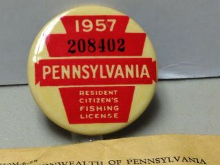 Vintage 1957 PA Pennsylvania fishing license w/ envelope & paper 7