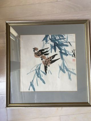Antique Chinese Painting On Rice Paper Canton 1979 Framed