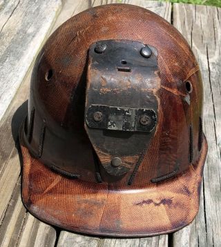 Antique Vintage Early Coal Miners Helmet Low Vein Tiger Stripe Rare Version