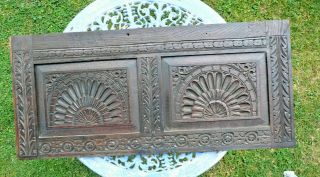Antique Carved 17th 18th Century Oak Panels Coffer Front ?