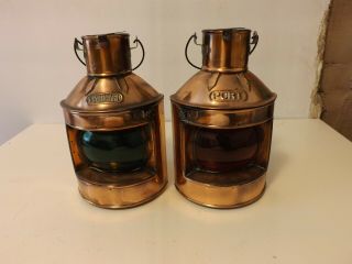 Antique Ship Port And Starboard Lights,  Lamps Lanterns Marine Nautical Copper