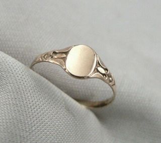 Antique Edwardian 10K Yellow GOLD BABY RING Childs Oval Signet 0.  3g Size 1.  25 2