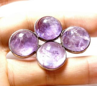 Large Antique Victorian Silver & Amethyst Brooch Pin