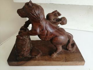 Vintage - Folk Art Hand Carved Jumping Horse with Child - On Base - 20cm High 3