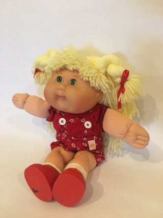 Vintage Cabbage Patch Kids Blond Yarn Hair Green Eyes 14” Mattel First Edition