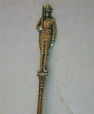 Antique Wwi Sterling Silver Watson Full Figural Soldier Usa Souvenir Spoon