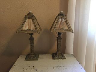 Antique Slag Glass Lead Table Lamps Made By Art Metal 2