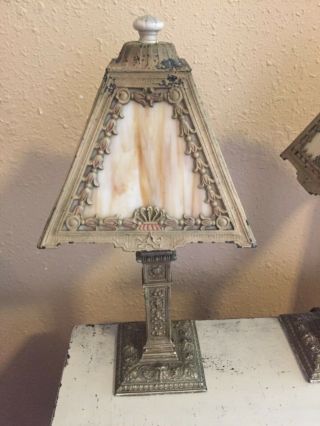 Antique Slag Glass Lead Table Lamps Made By Art Metal 3